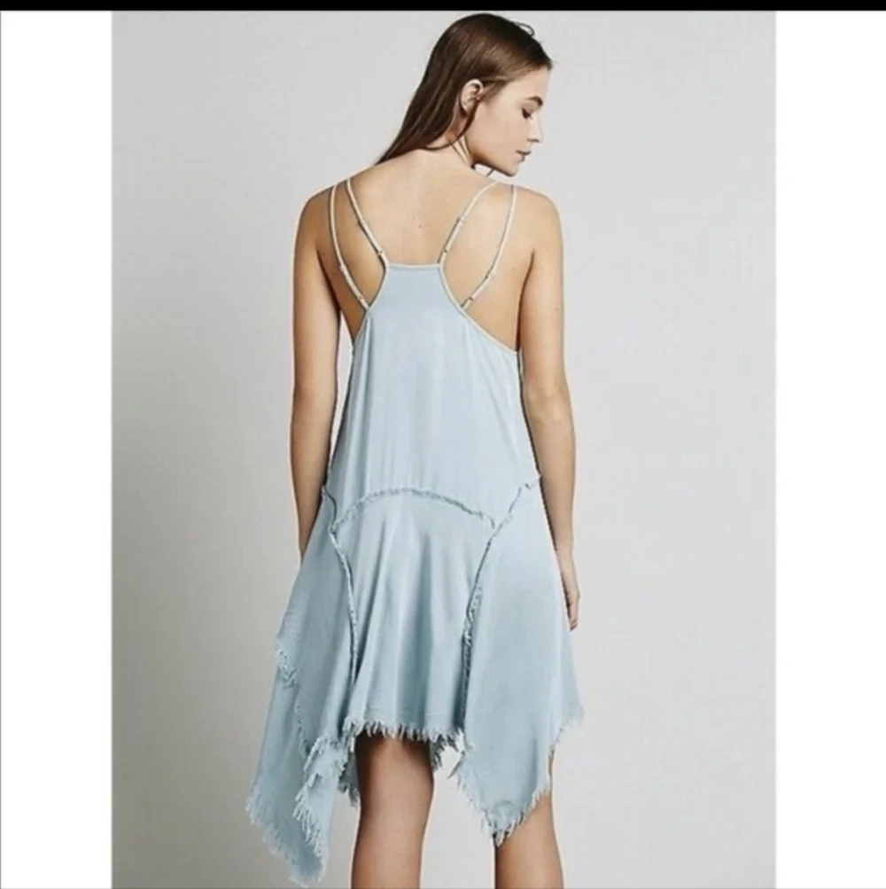 Free People Tattered Up Shred Slip Dress Scoop Neck Asymmetrical Sz XS